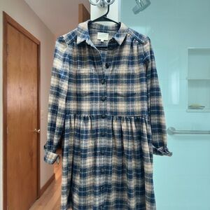 Sezane Blue and Tan Plaid Long Sleeve Dress (Leana Dress)